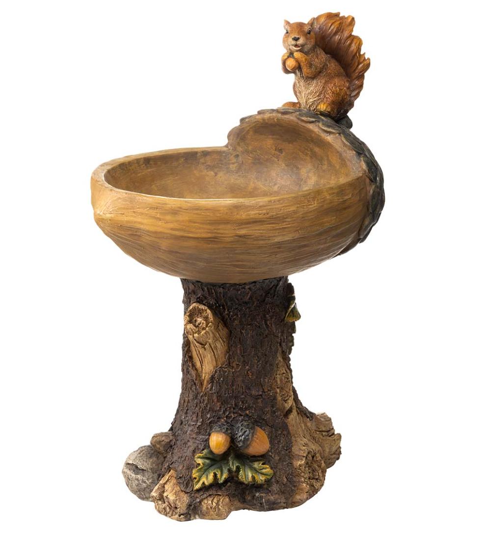 Plow &amp; Hearth Birdbaths | Yard &amp; Garden Squirrel Birdbath With Tree Trunk Base And Acorn Basin