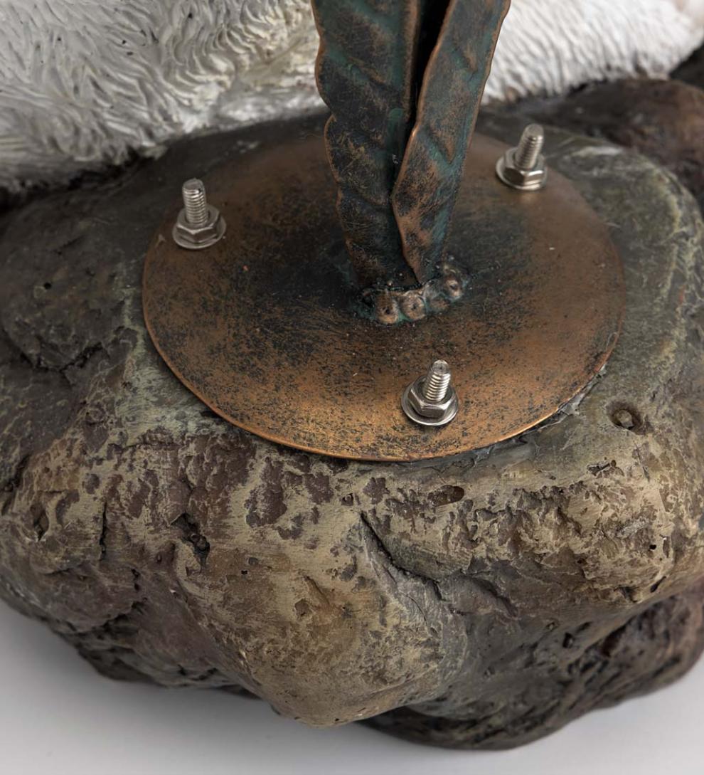Plow &amp; Hearth Birdbaths | Yard &amp; Garden Stone-Look Bunny Birdbath With Metal Leaf Basin