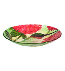 Plow &amp; Hearth Birdbaths | Yard &amp; Garden Textured Glass Hummingbirds And Red Hydrangea Birdbath Basin