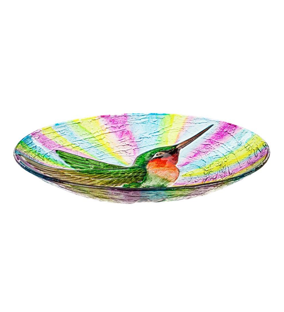 Plow &amp; Hearth Birdbaths | Yard &amp; Garden Textured Glass Ruby Throated Hummingbird Birdbath Basin