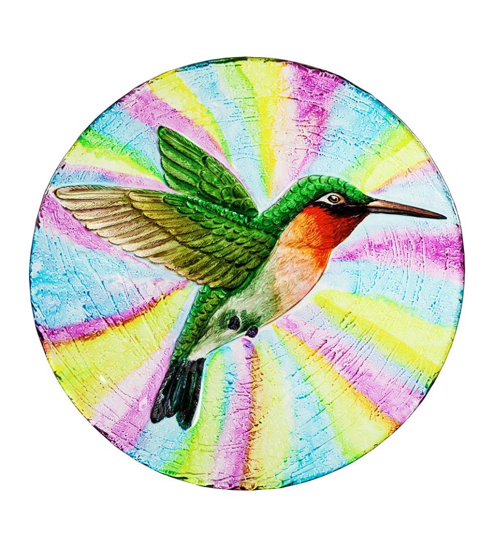 Plow &amp; Hearth Birdbaths | Yard &amp; Garden Textured Glass Ruby Throated Hummingbird Birdbath Basin