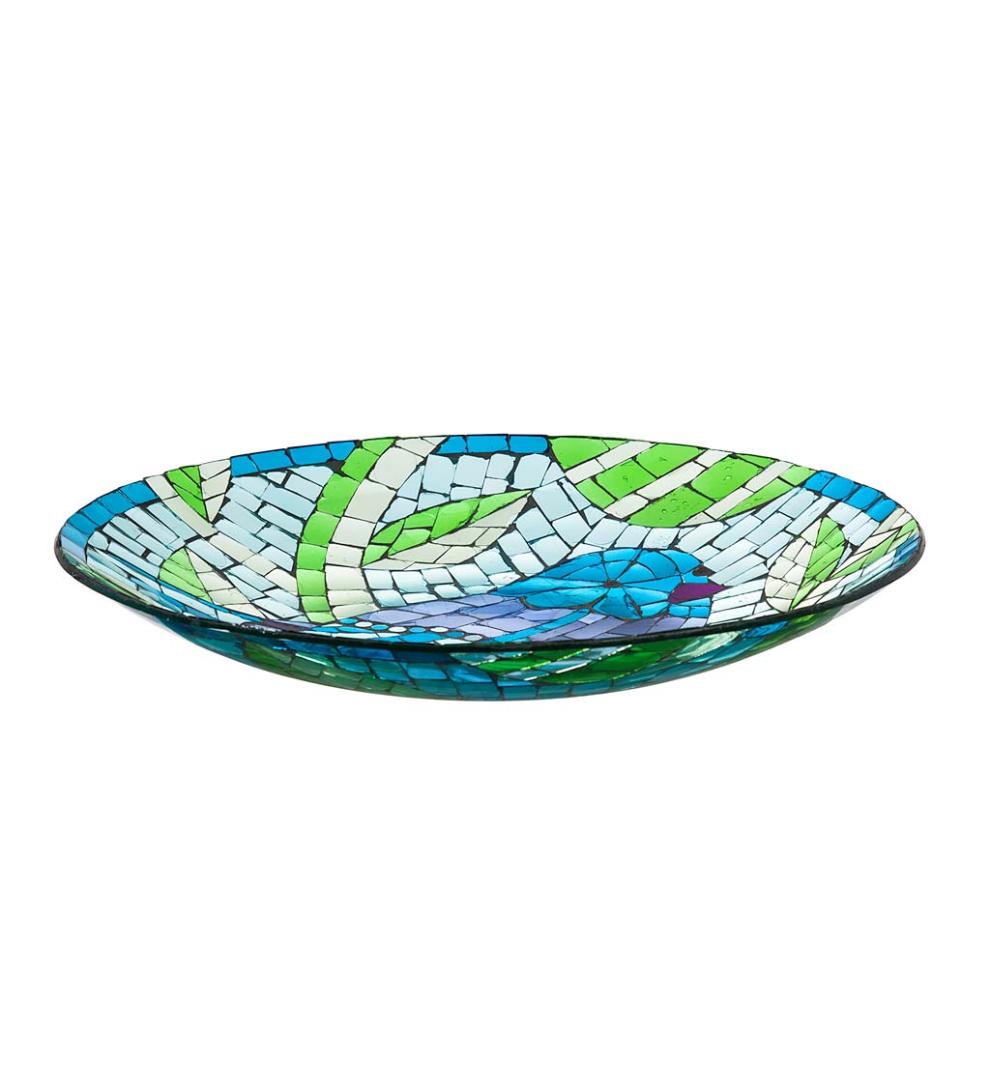 Plow &amp; Hearth Birdbaths | Yard &amp; Garden Translucent Mosaic Blue Bird Bird Bath
