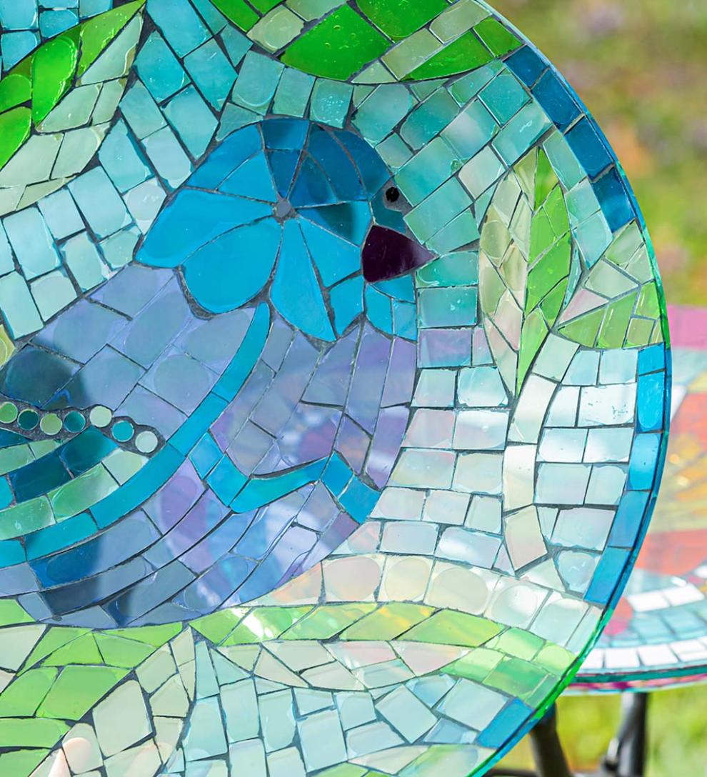 Plow &amp; Hearth Birdbaths | Yard &amp; Garden Translucent Mosaic Blue Bird Bird Bath