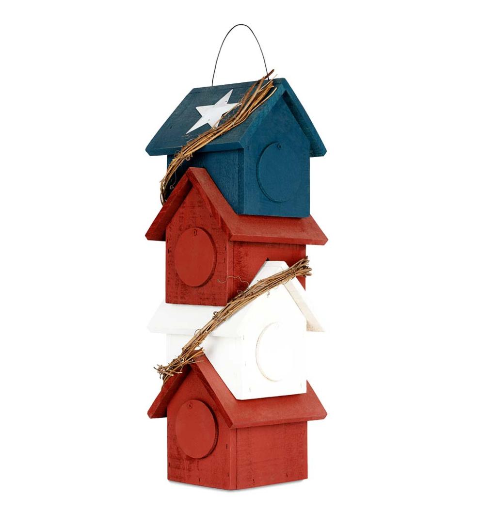 Plow &amp; Hearth Birdhouses | Yard &amp; Garden Americana Patriotic Four-Story Hanging Wood Birdhouse