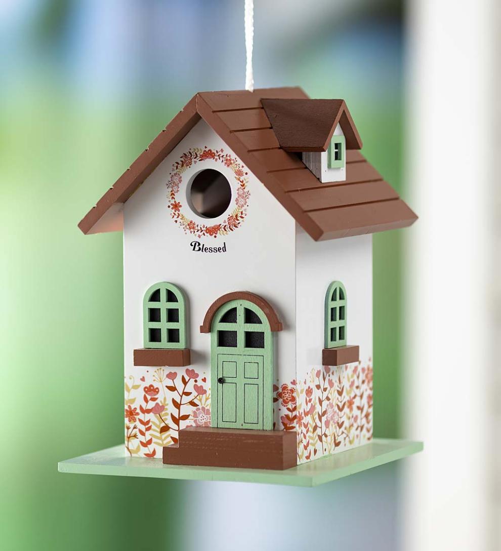 Plow &amp; Hearth Birdhouses | Yard &amp; Garden Hand-Painted Blessed Birdhouse With Floral Details
