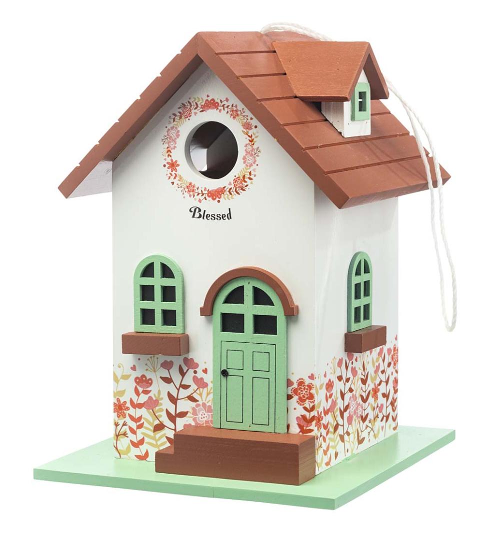 Plow &amp; Hearth Birdhouses | Yard &amp; Garden Hand-Painted Blessed Birdhouse With Floral Details