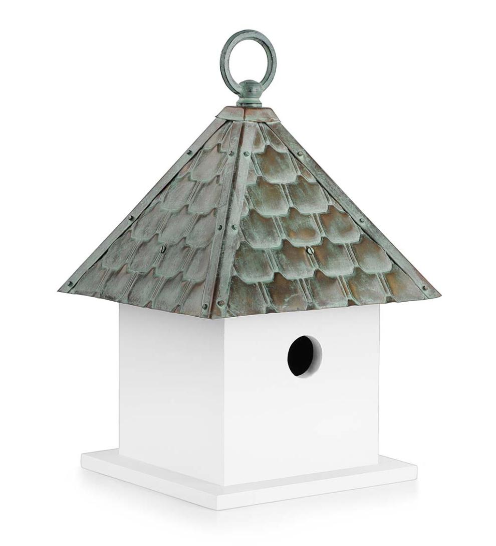 Plow &amp; Hearth Birdhouses | Yard &amp; Garden Hardwood Bungalow Birdhouse With Verdigris Copper Roof