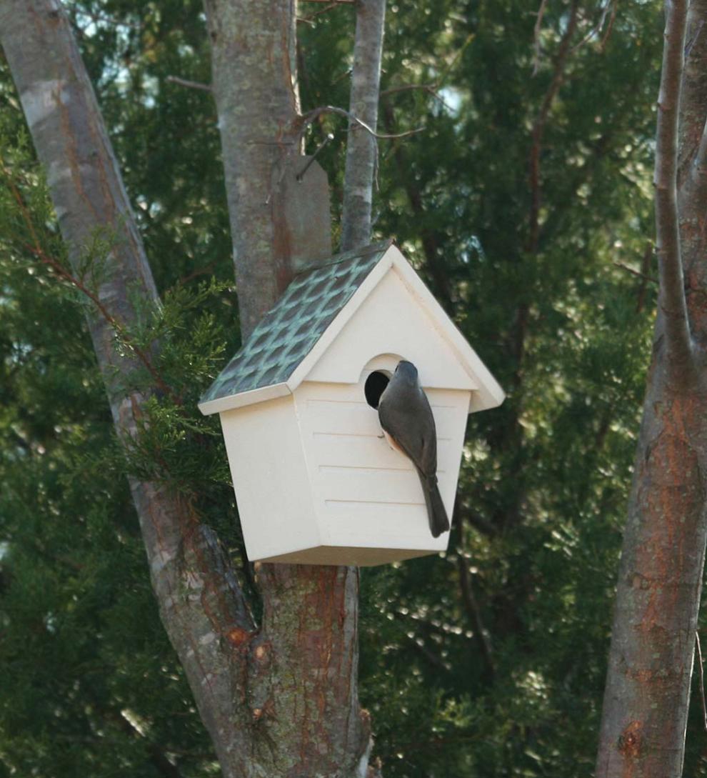 Plow &amp; Hearth Birdhouses | Yard &amp; Garden Hardwood Hanging Cottage-Style Birdhouse With Verdigris Copper Roof