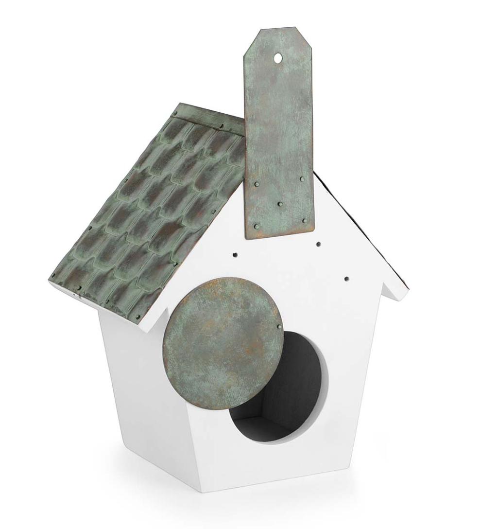 Plow &amp; Hearth Birdhouses | Yard &amp; Garden Hardwood Hanging Cottage-Style Birdhouse With Verdigris Copper Roof