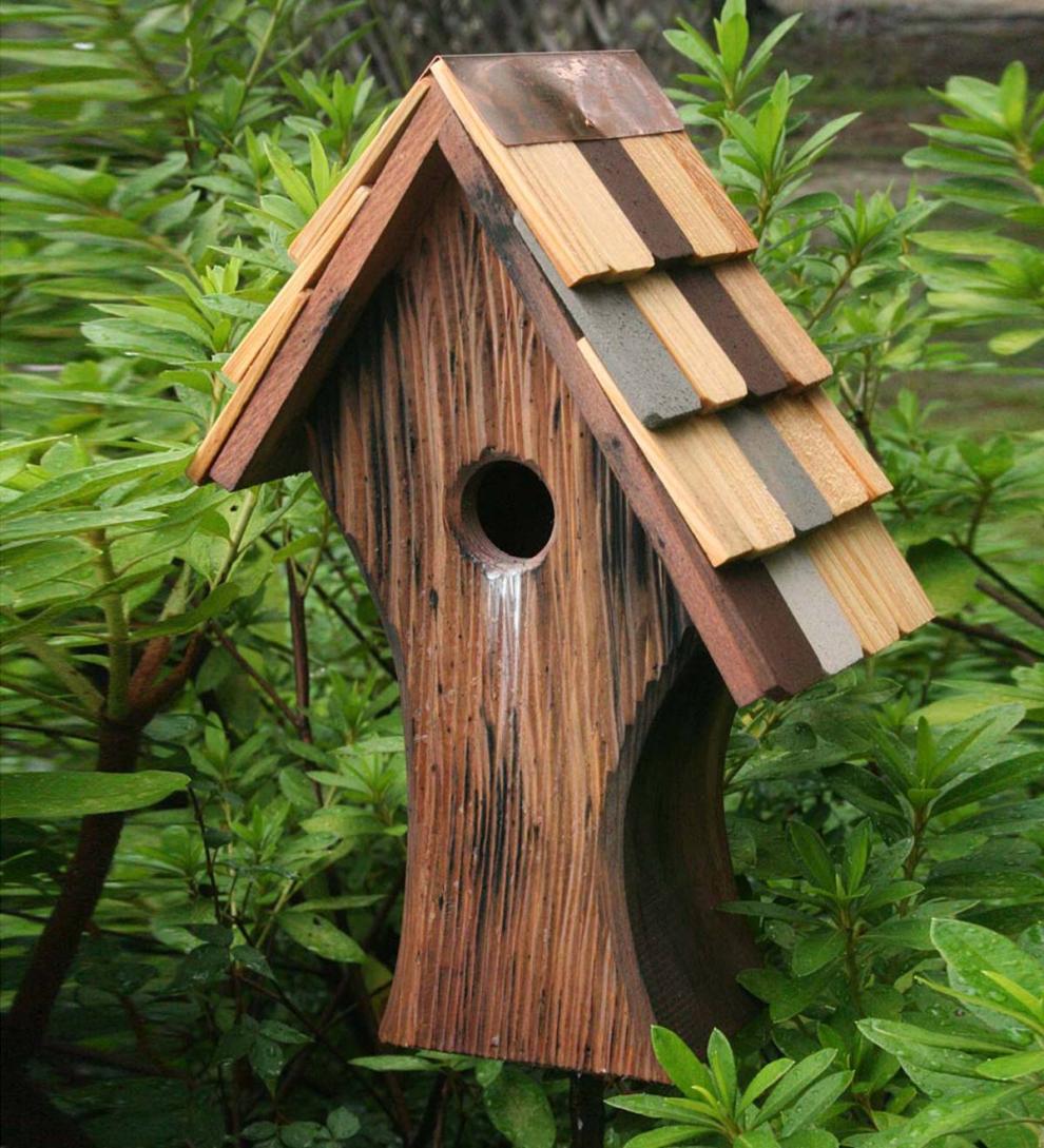 Plow &amp; Hearth Birdhouses | Yard &amp; Garden Knottingham Antique Cypress Shingled Roof Birdhouse