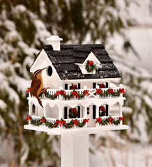 Plow &amp; Hearth Birdhouses | Yard &amp; Garden Lighted Holiday Colonial Cottage Birdhouse And Pedestal Pole Set