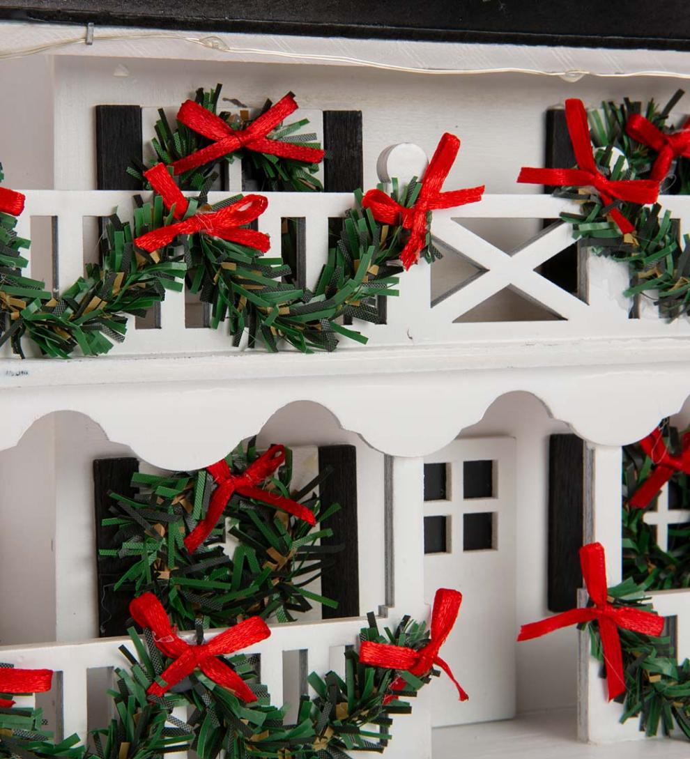 Plow &amp; Hearth Birdhouses | Yard &amp; Garden Lighted Holiday Colonial Cottage Birdhouse And Pedestal Pole Set