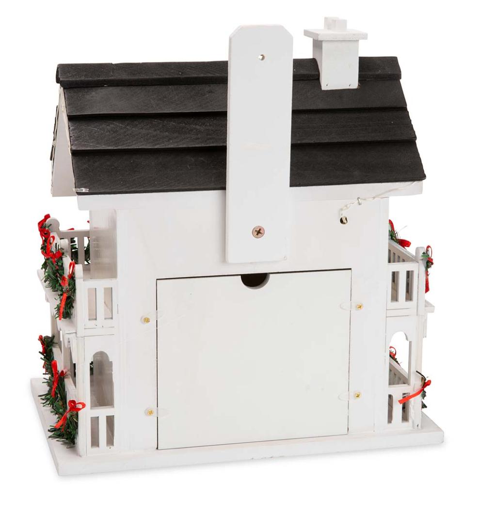 Plow &amp; Hearth Birdhouses | Yard &amp; Garden Lighted Holiday Colonial Cottage Birdhouse And Pedestal Pole Set