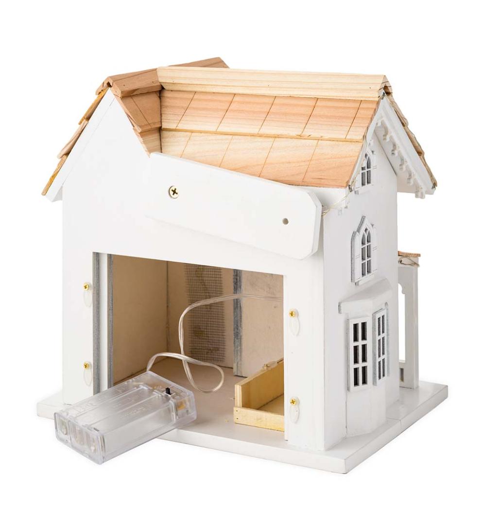 Plow &amp; Hearth Birdhouses | Yard &amp; Garden Madison Farmhouse Lighted Birdhouse And Pedestal Pole Set