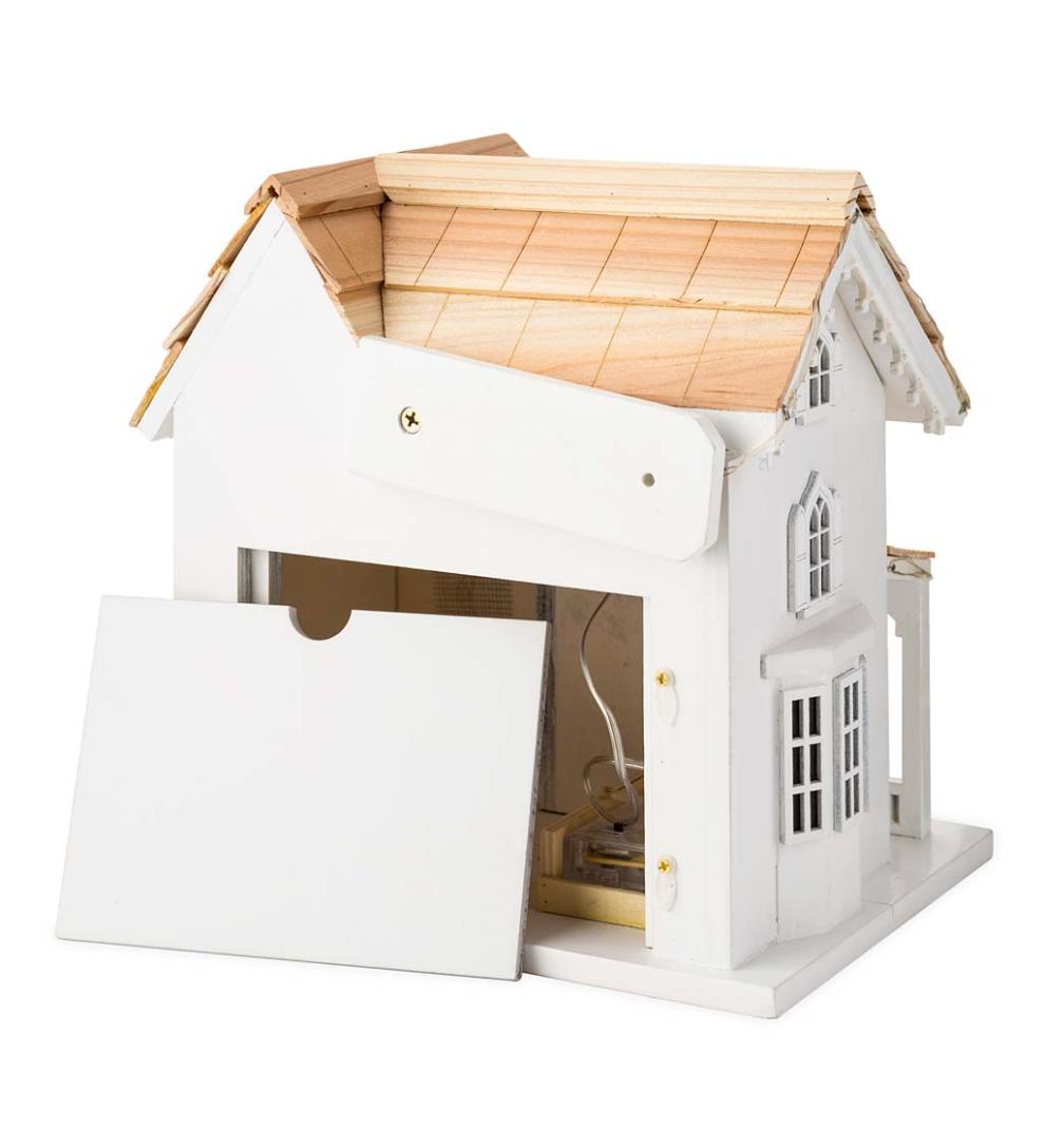 Plow &amp; Hearth Birdhouses | Yard &amp; Garden Madison Farmhouse Lighted Birdhouse And Pedestal Pole Set