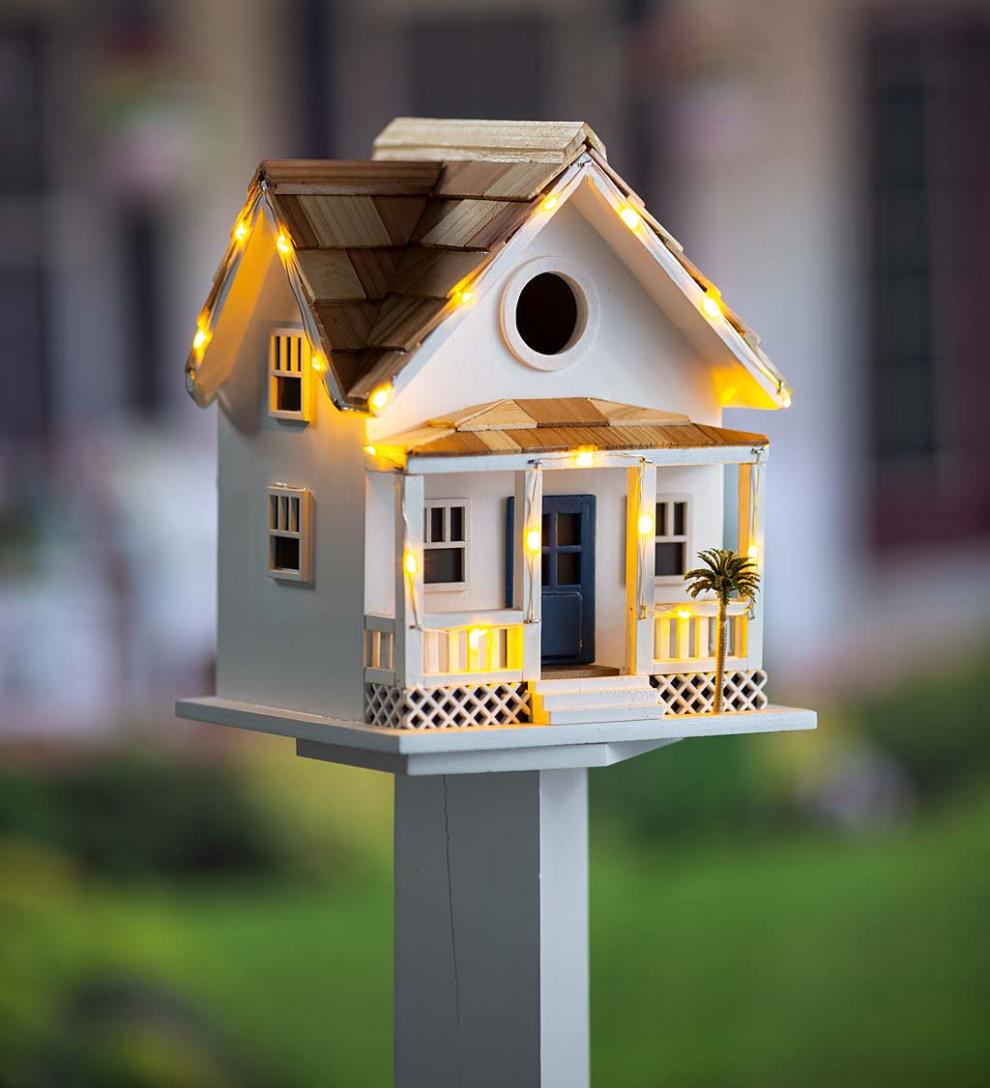 Plow &amp; Hearth Birdhouses | Yard &amp; Garden Paradise Palms Lighted Beach Cottage Birdhouse - White
