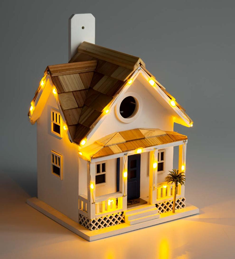 Plow &amp; Hearth Birdhouses | Yard &amp; Garden Paradise Palms Lighted Beach Cottage Birdhouse - White