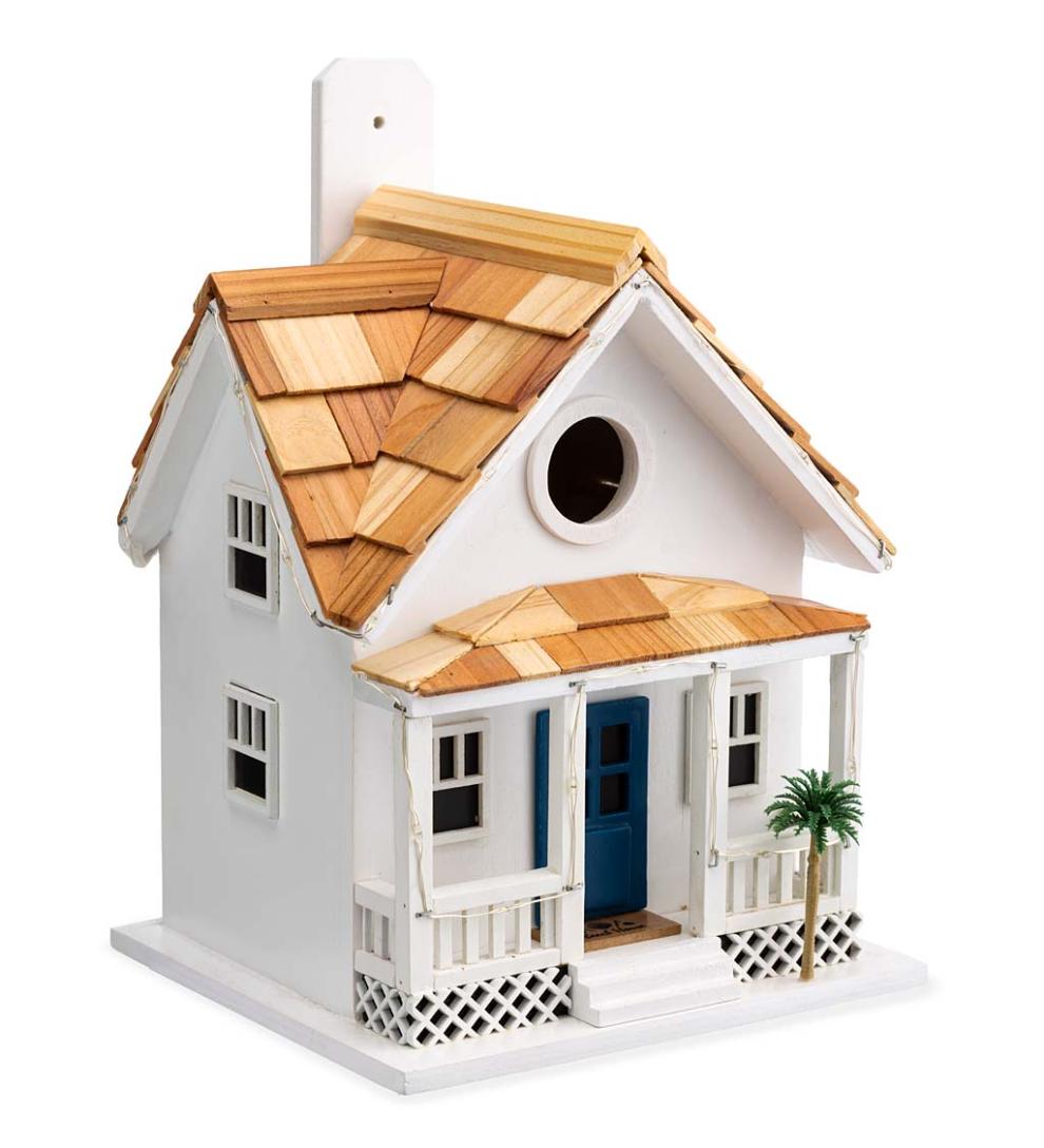 Plow &amp; Hearth Birdhouses | Yard &amp; Garden Paradise Palms Lighted Beach Cottage Birdhouse - White