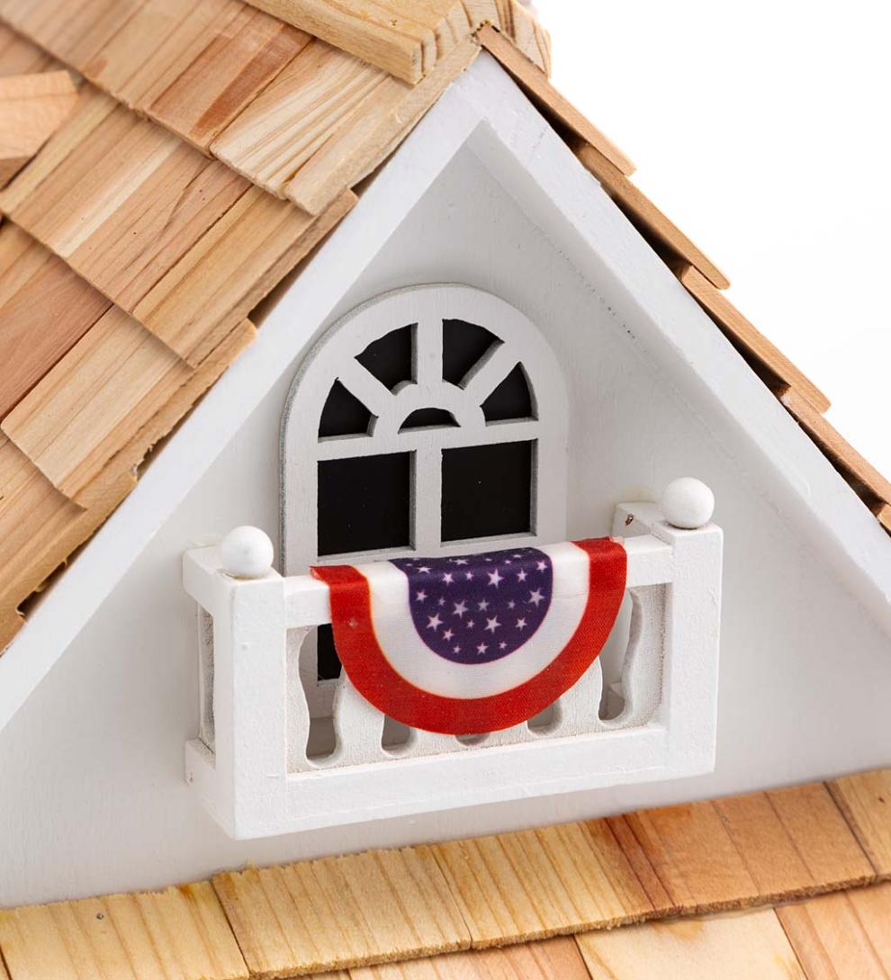 Plow &amp; Hearth Birdhouses | Yard &amp; Garden Patriotic Birdhouse With Americana Bunting And Pedestal Pole Set