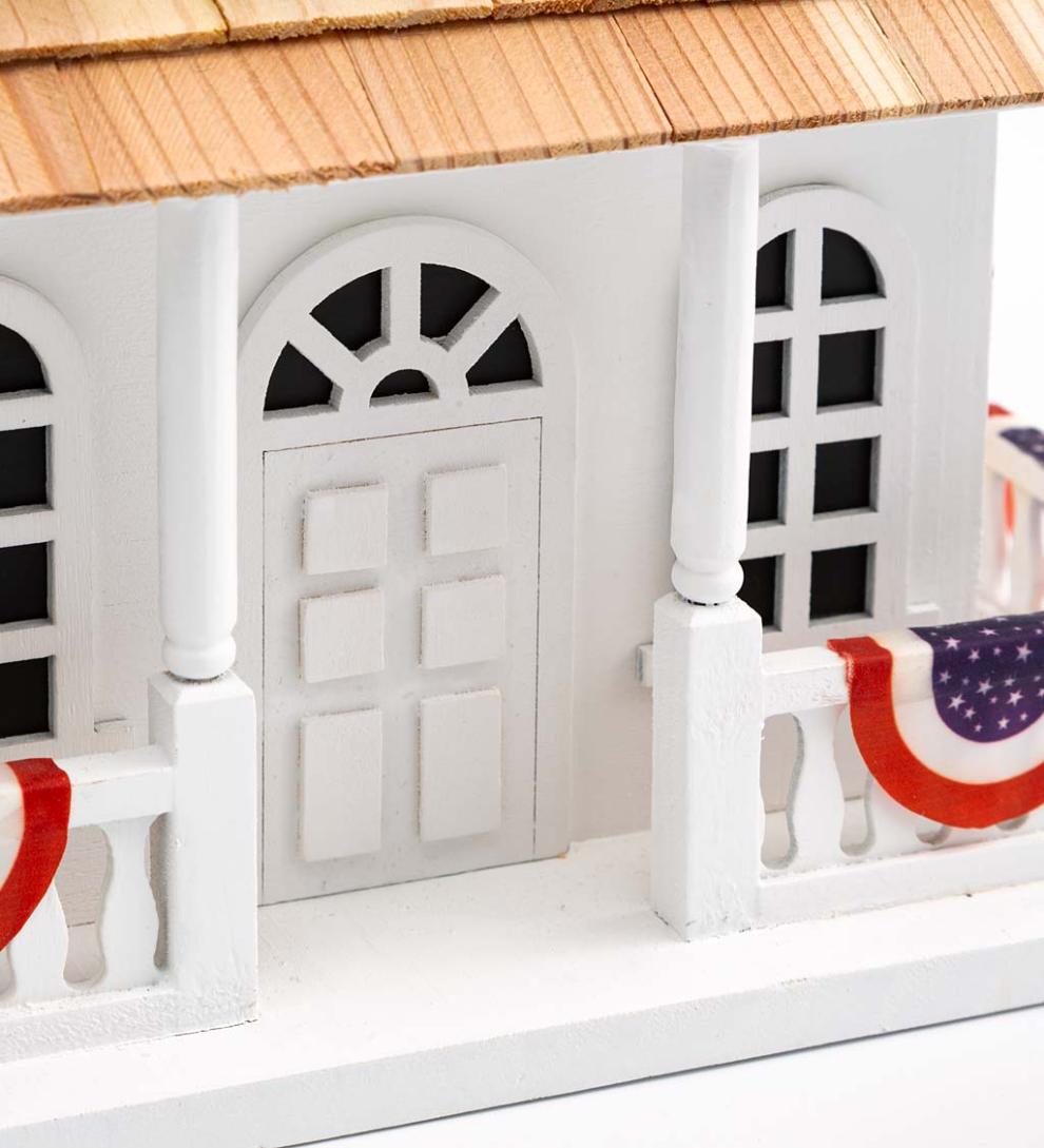 Plow &amp; Hearth Birdhouses | Yard &amp; Garden Patriotic Birdhouse With Americana Bunting And Pedestal Pole Set
