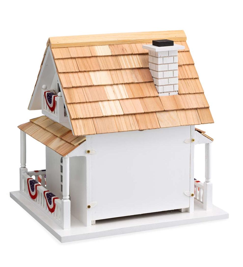 Plow &amp; Hearth Birdhouses | Yard &amp; Garden Patriotic Birdhouse With Americana Bunting And Pedestal Pole Set