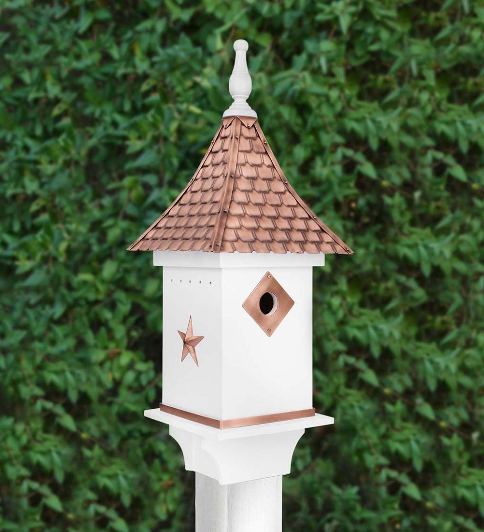 Plow &amp; Hearth Birdhouses | Yard &amp; Garden White Villa-Style Birdhouse With Hand-Hammered Copper Roof And Accents