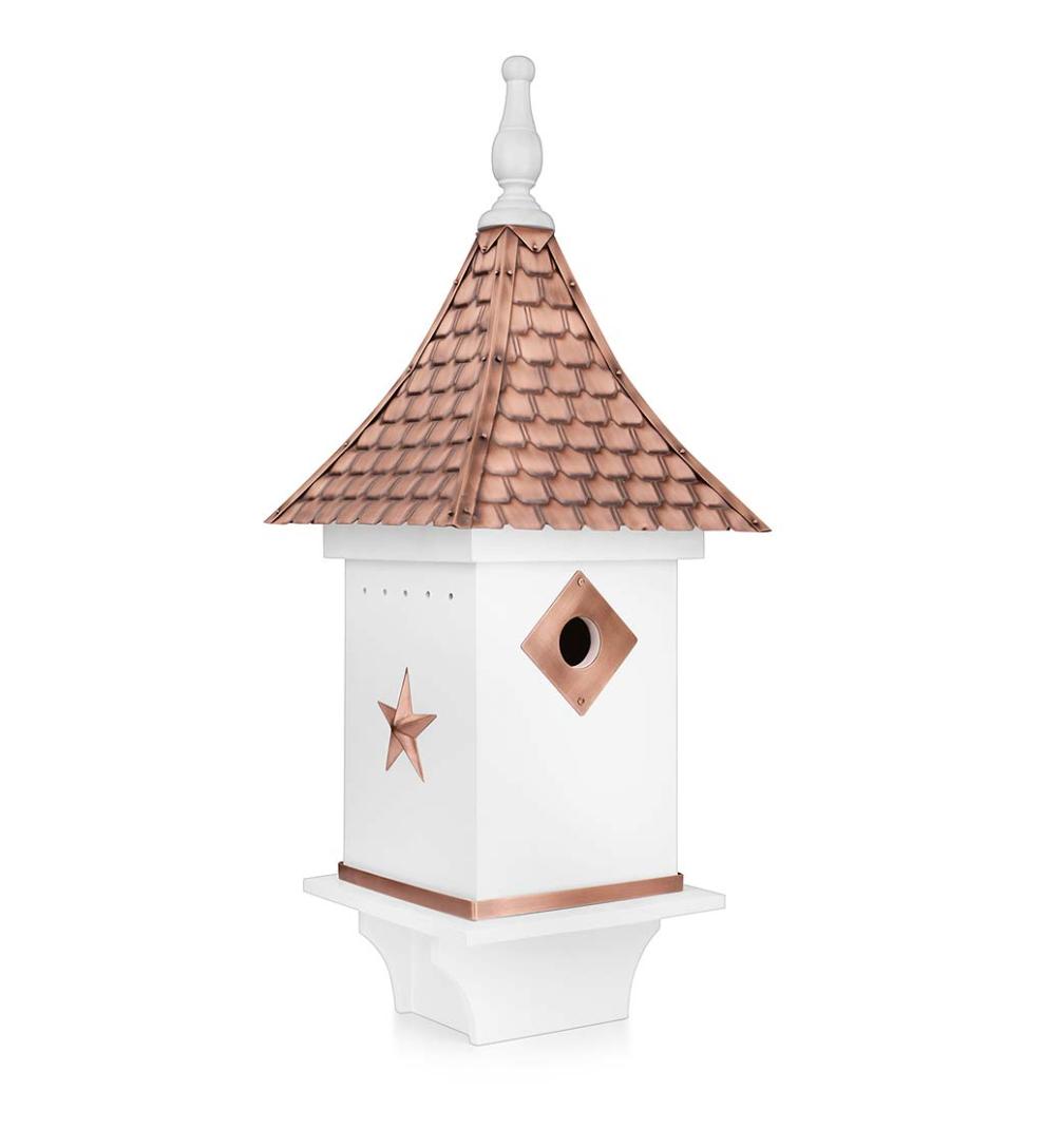 Plow &amp; Hearth Birdhouses | Yard &amp; Garden White Villa-Style Birdhouse With Hand-Hammered Copper Roof And Accents