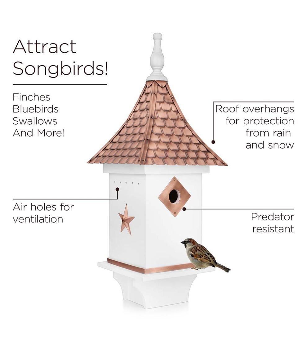 Plow &amp; Hearth Birdhouses | Yard &amp; Garden White Villa-Style Birdhouse With Hand-Hammered Copper Roof And Accents