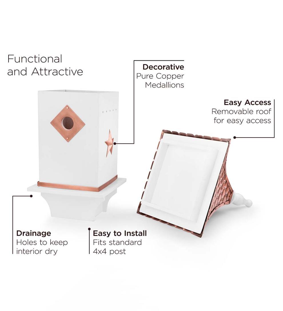 Plow &amp; Hearth Birdhouses | Yard &amp; Garden White Villa-Style Birdhouse With Hand-Hammered Copper Roof And Accents