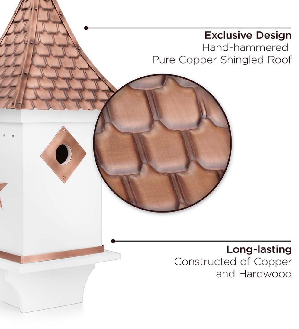 Plow &amp; Hearth Birdhouses | Yard &amp; Garden White Villa-Style Birdhouse With Hand-Hammered Copper Roof And Accents