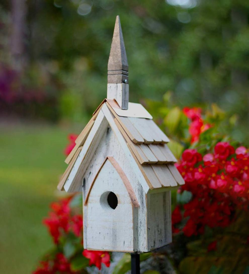 Plow &amp; Hearth Birdhouses | Yard &amp; Garden Wood And Copper Chapel Birdhouse