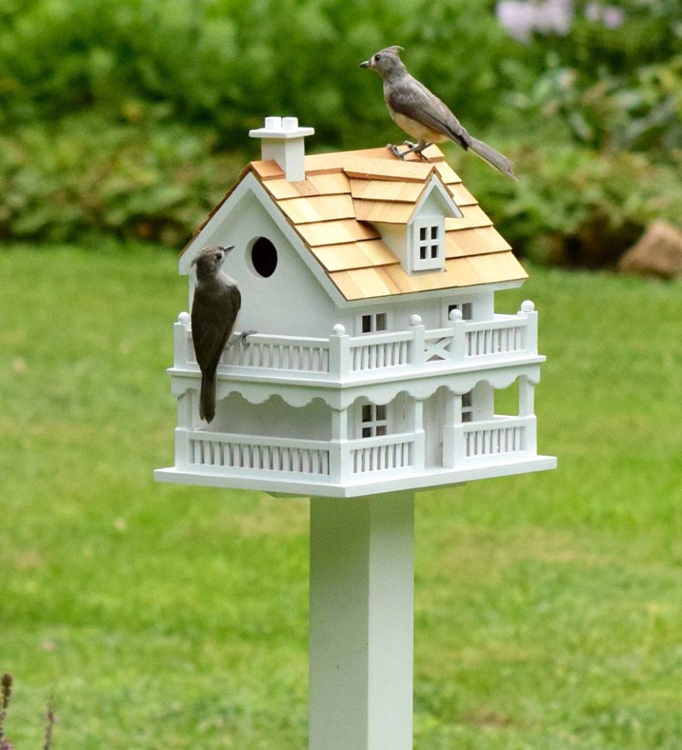 Plow &amp; Hearth Birdhouses | Yard &amp; Garden Wooden Cape Cod Birdhouse And Pedestal Pole Set
