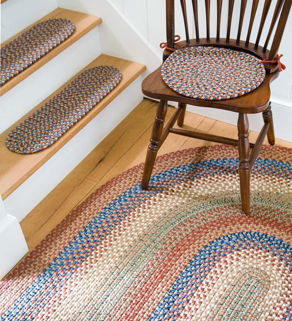 Plow &amp; Hearth Braided Rugs | Indoor Living Indoor/Outdoor Braided Polypro Roanoke Round Chair Pad With Ties - Black Multi