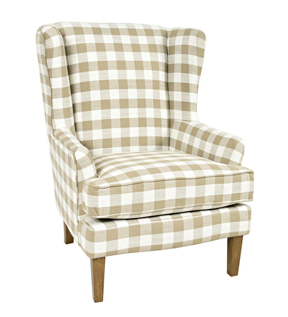 Plow &amp; Hearth Chairs &amp; Rockers | Indoor Living Buffalo Plaid Upholstered Wingback Chair - Natural