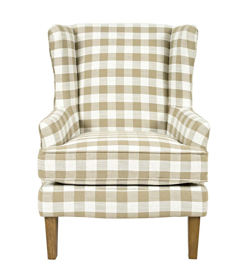 Plow &amp; Hearth Chairs &amp; Rockers | Indoor Living Buffalo Plaid Upholstered Wingback Chair - Natural