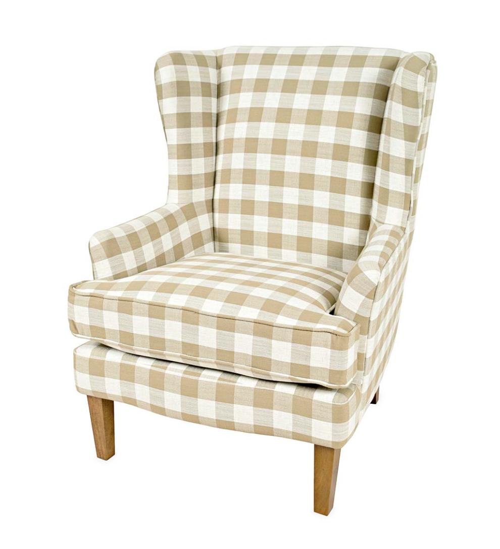 Plow &amp; Hearth Chairs &amp; Rockers | Indoor Living Buffalo Plaid Upholstered Wingback Chair - Natural