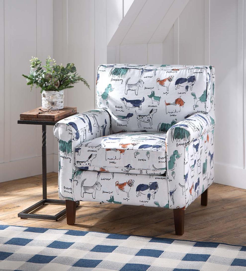 Plow &amp; Hearth Chairs &amp; Rockers | Indoor Living Going To The Dogs Upholstered Dog Print Arm Chair - Dogs