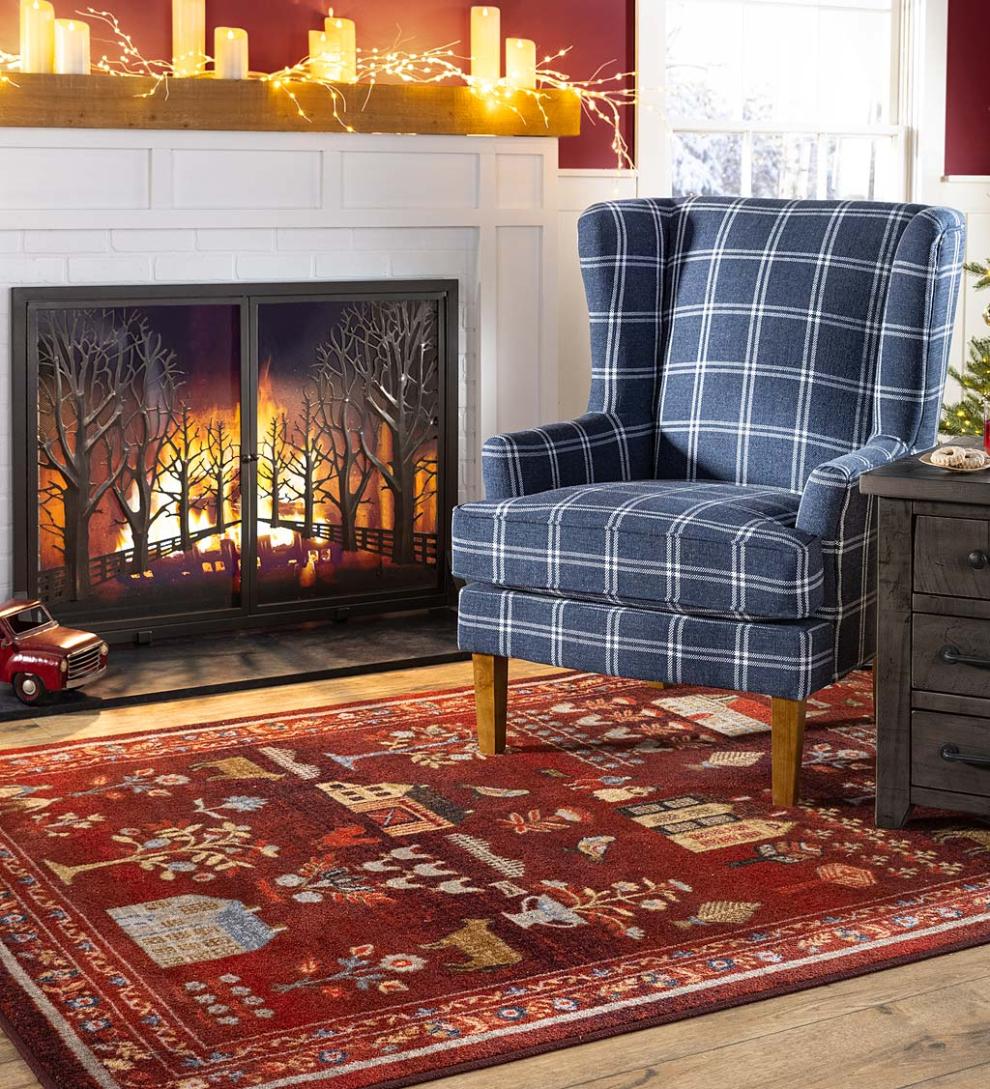 Plow &amp; Hearth Chairs &amp; Rockers | Indoor Living Plaid Upholstered Wingback Accent Chair - Graphite