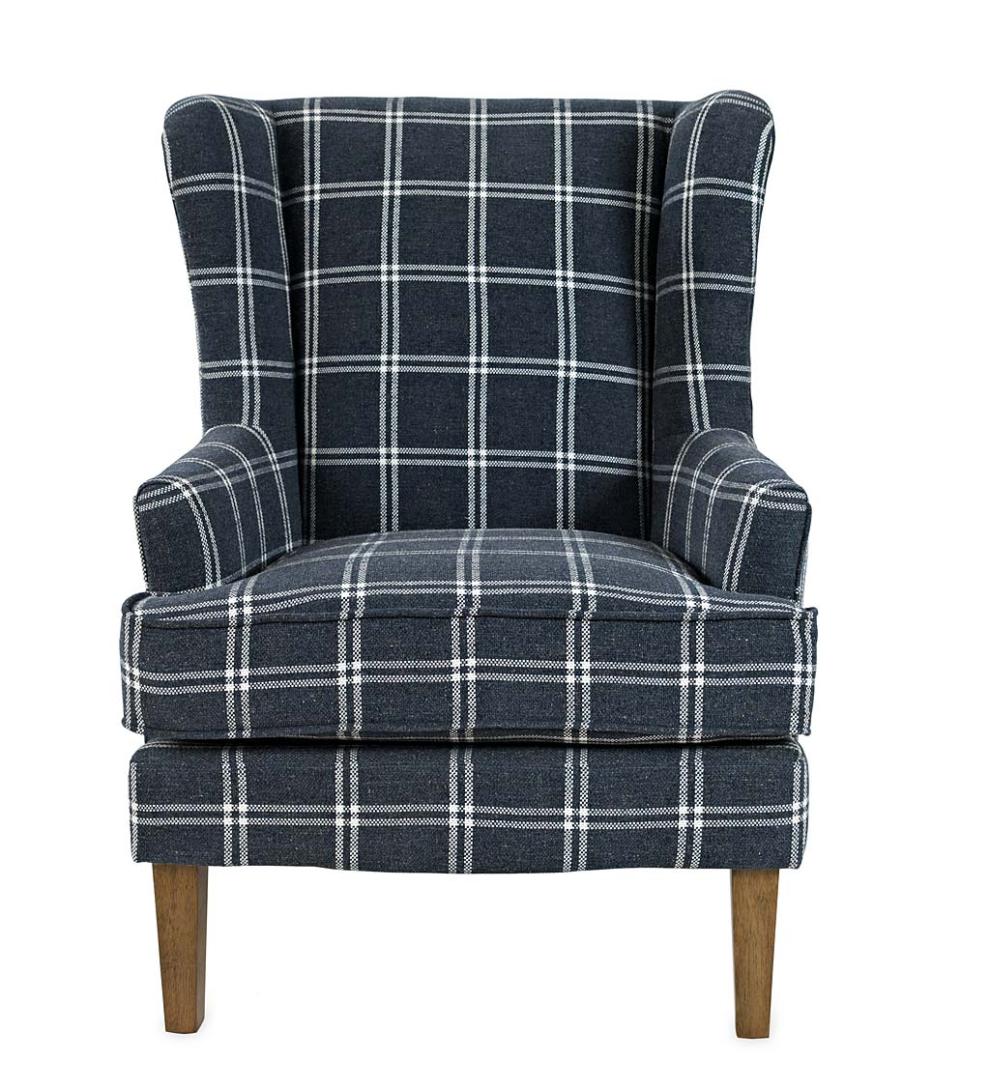 Plow &amp; Hearth Chairs &amp; Rockers | Indoor Living Plaid Upholstered Wingback Accent Chair - Graphite
