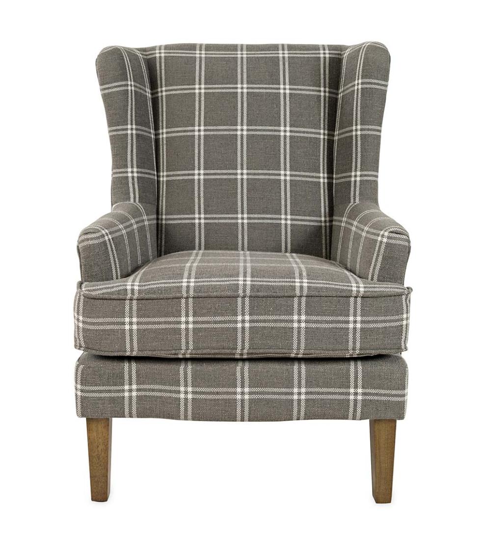 Plow &amp; Hearth Chairs &amp; Rockers | Indoor Living Plaid Upholstered Wingback Accent Chair - Graphite