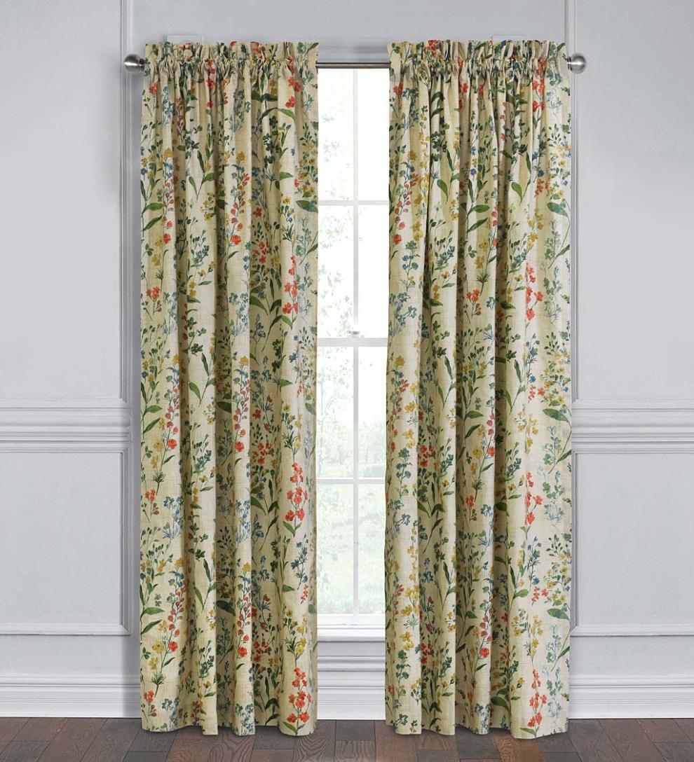 Plow &amp; Hearth Curtain Panels | Indoor Living Rockport Floral Linen-Look Curtain Pairs With Tiebacks