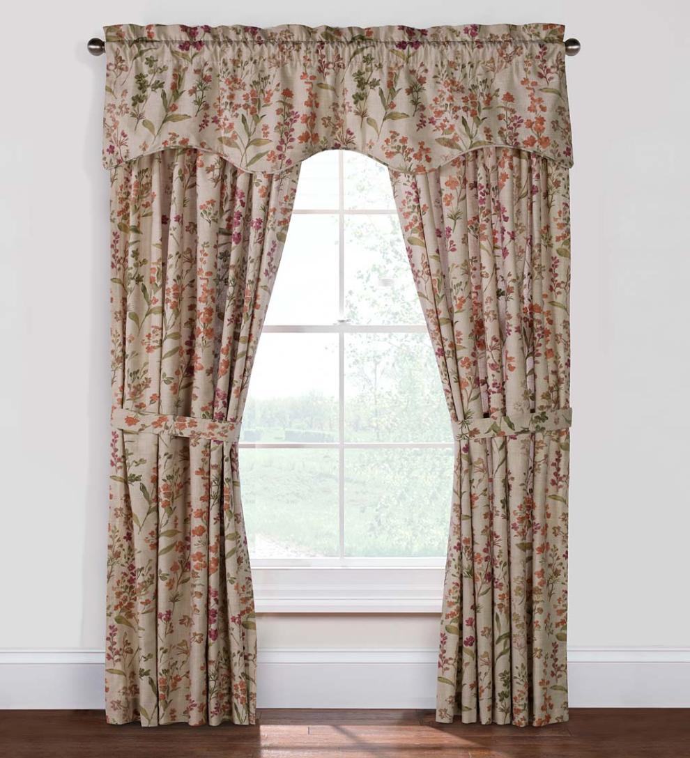 Plow &amp; Hearth Curtain Panels | Indoor Living Rockport Floral Linen-Look Curtain Pairs With Tiebacks