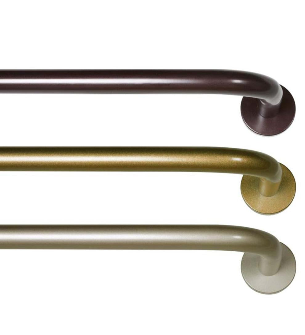 Plow &amp; Hearth Curtain Rods &amp; Hardware | Indoor Living Adjustable Bay Window Curtain Rod Set - Rubbed Matte Brass