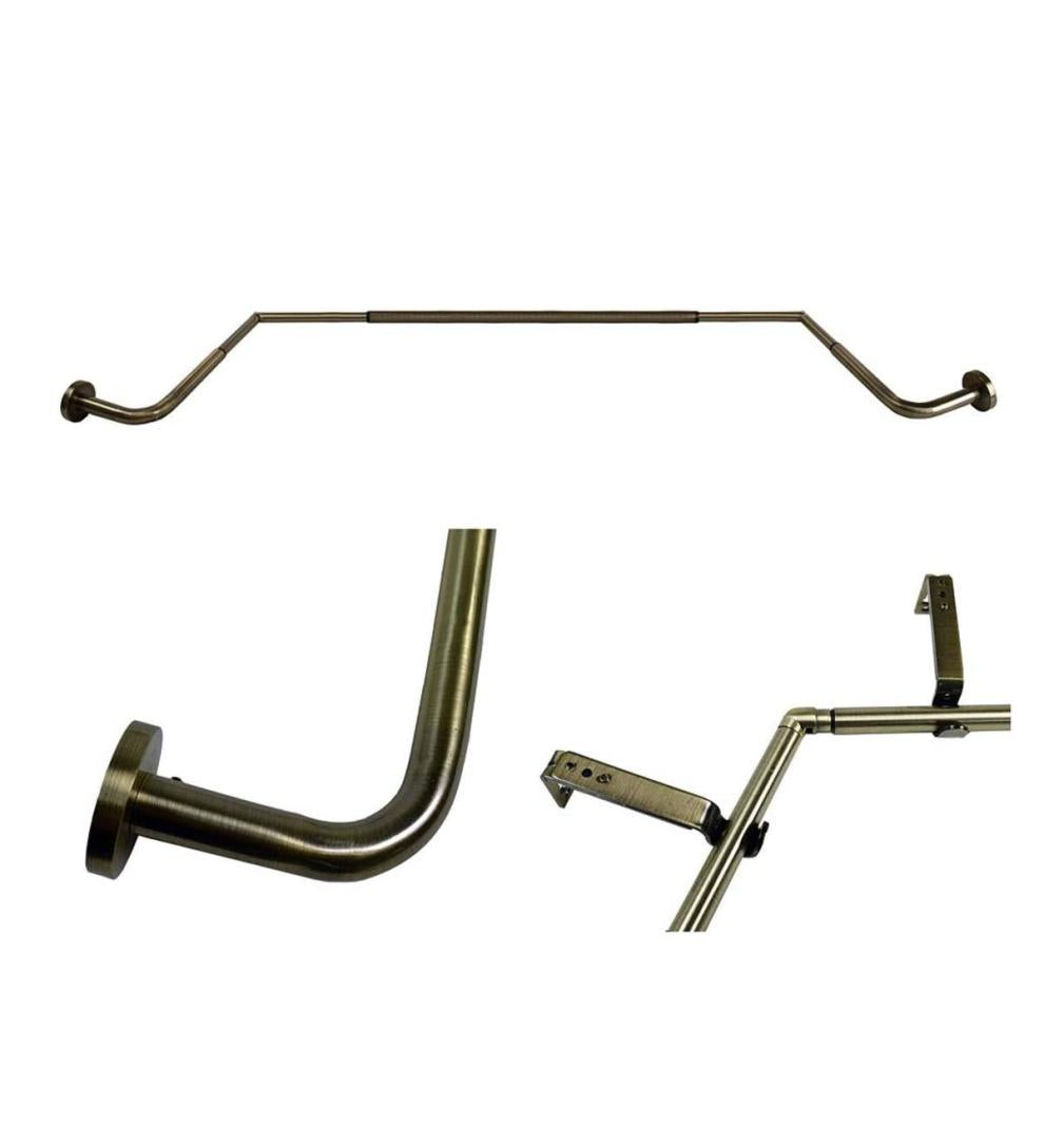 Plow &amp; Hearth Curtain Rods &amp; Hardware | Indoor Living Adjustable Bay Window Curtain Rod Set - Rubbed Matte Brass