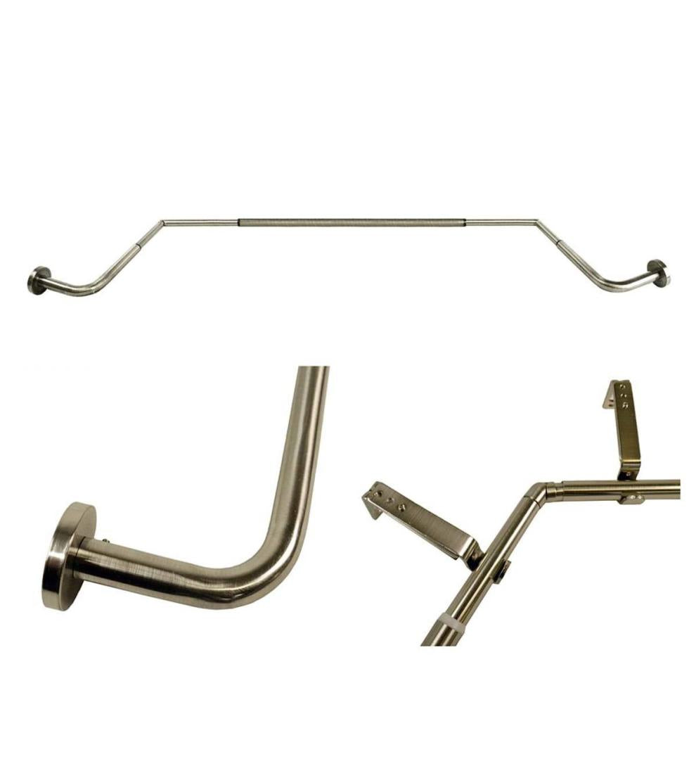 Plow &amp; Hearth Curtain Rods &amp; Hardware | Indoor Living Adjustable Bay Window Curtain Rod Set - Rubbed Matte Brass