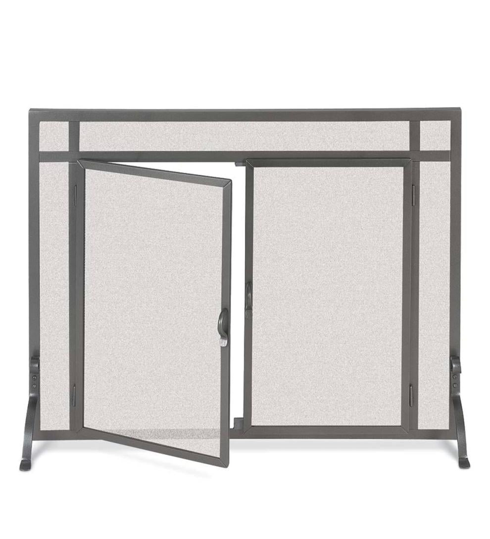 Plow &amp; Hearth Custom Fire Screens | Fireplace &amp; Hearth Large Custom Fireplace Screen, Flat Guard With Straight Doors - Black
