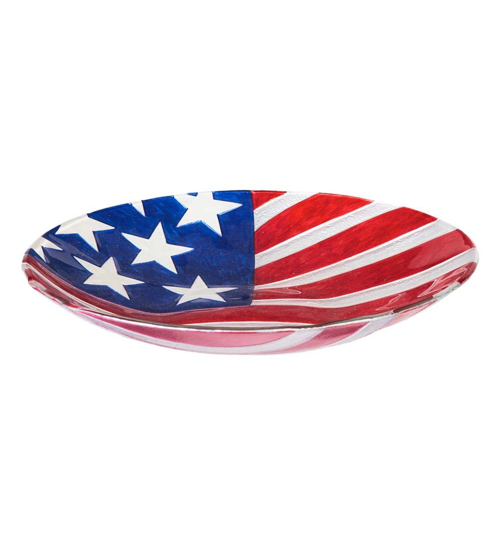 Plow &amp; Hearth Deck &amp; Patio Accents | Outdoor Living Americana Glass Flag Birdbath Basin