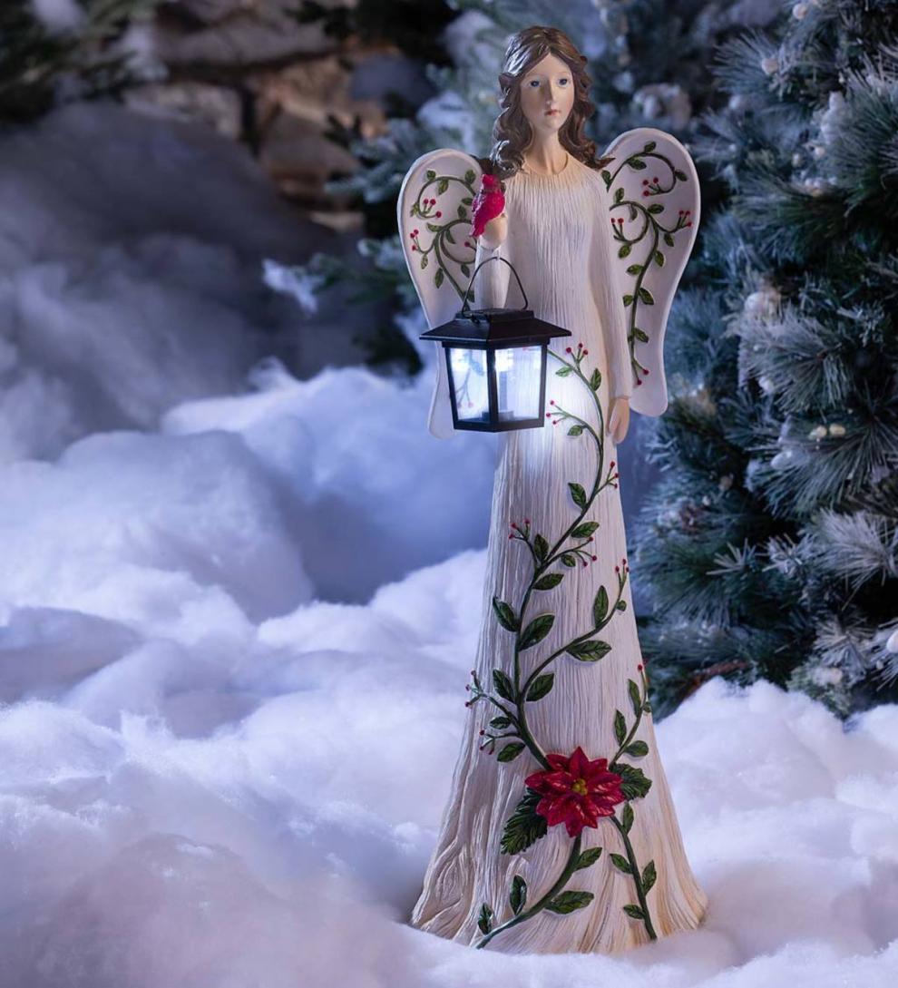 Plow &amp; Hearth Deck &amp; Patio Accents | Outdoor Living Angel Garden Statue With Solar Lantern