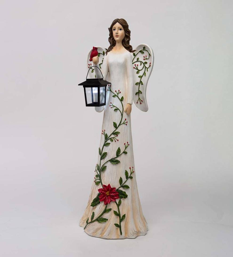 Plow &amp; Hearth Deck &amp; Patio Accents | Outdoor Living Angel Garden Statue With Solar Lantern