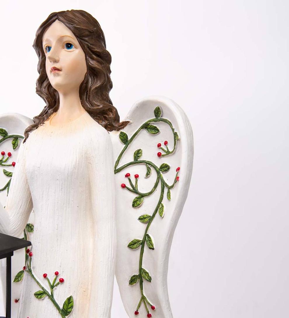 Plow &amp; Hearth Deck &amp; Patio Accents | Outdoor Living Angel Garden Statue With Solar Lantern